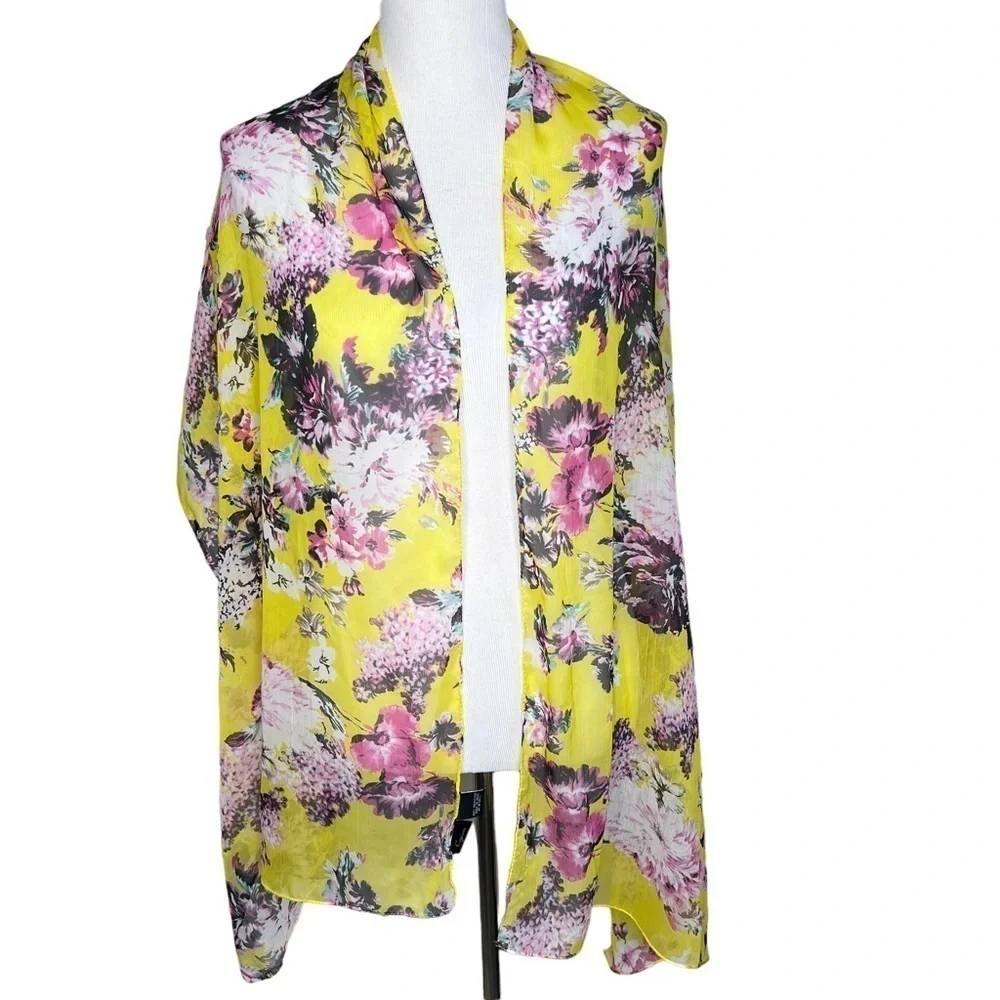 Cejon Women’s Yellow Floral Print Lightweight Oversized Spring Summer Scarf Wrap